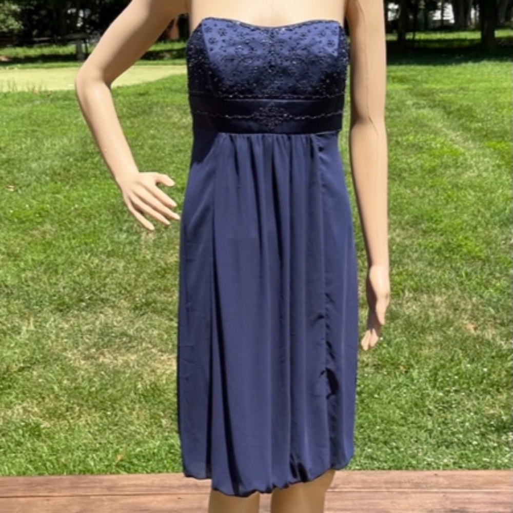 Chiffon Navy Blue Strapless Beaded Bridesmaid or Prom Dress #F13128